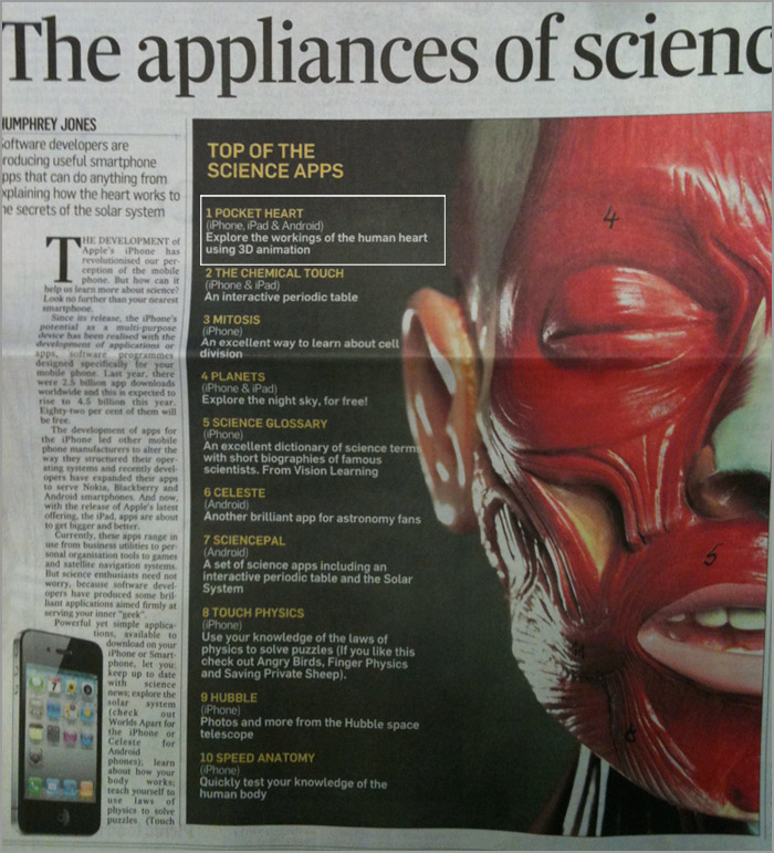 Pocket Heart : Number One Science App in Irish Times